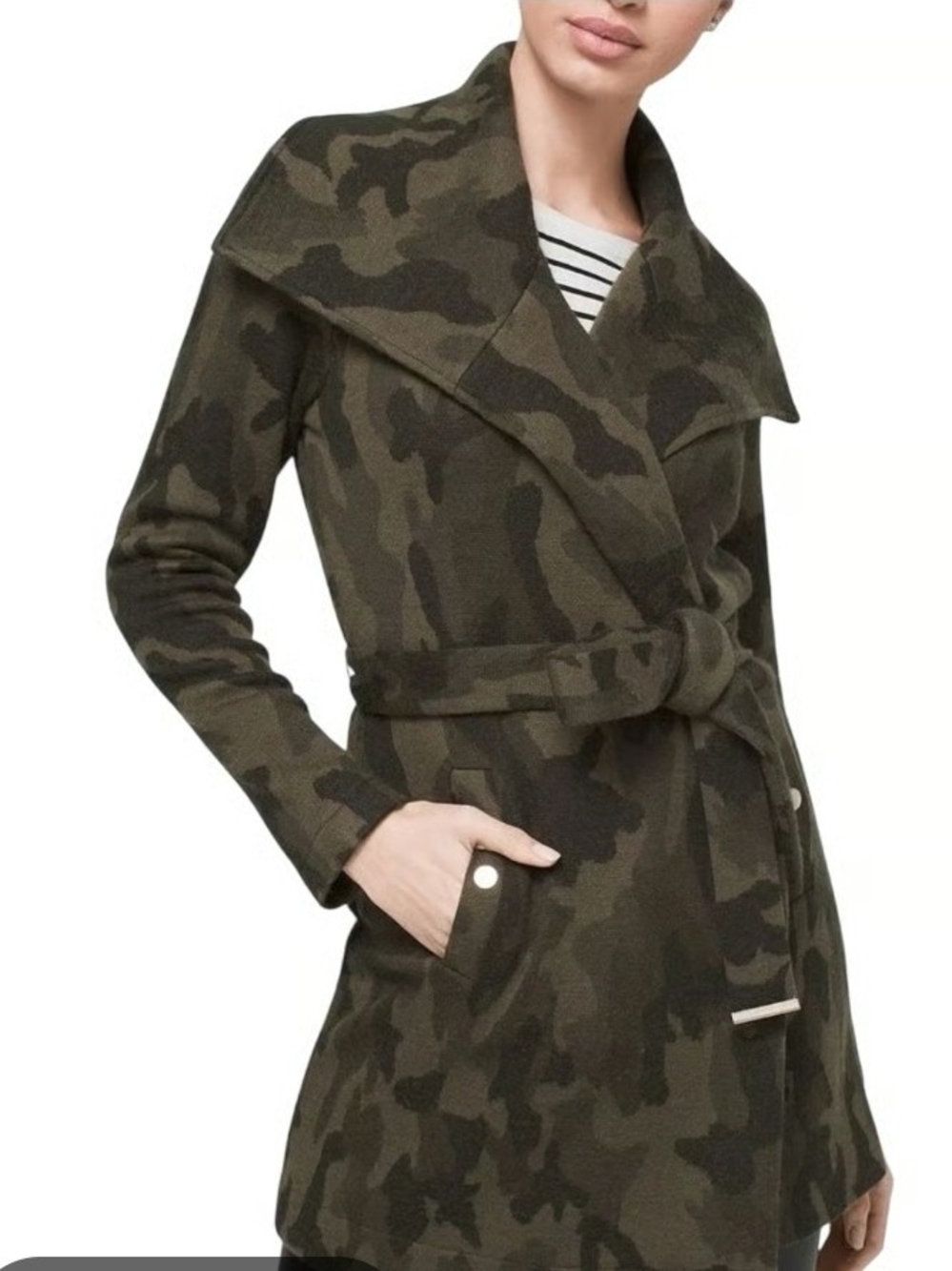 White House Black Market Camo Sweater Coat.